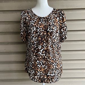 •Talbots• Leopard Print Ruched Sleeve Blouse - Size Medium